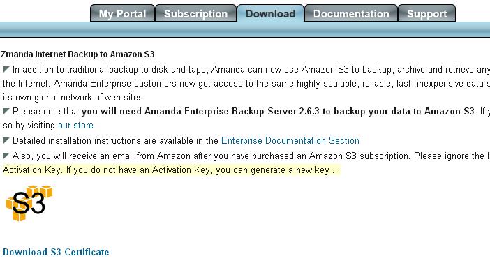 Downloading Amazon S3 certificate from Zmanda Network