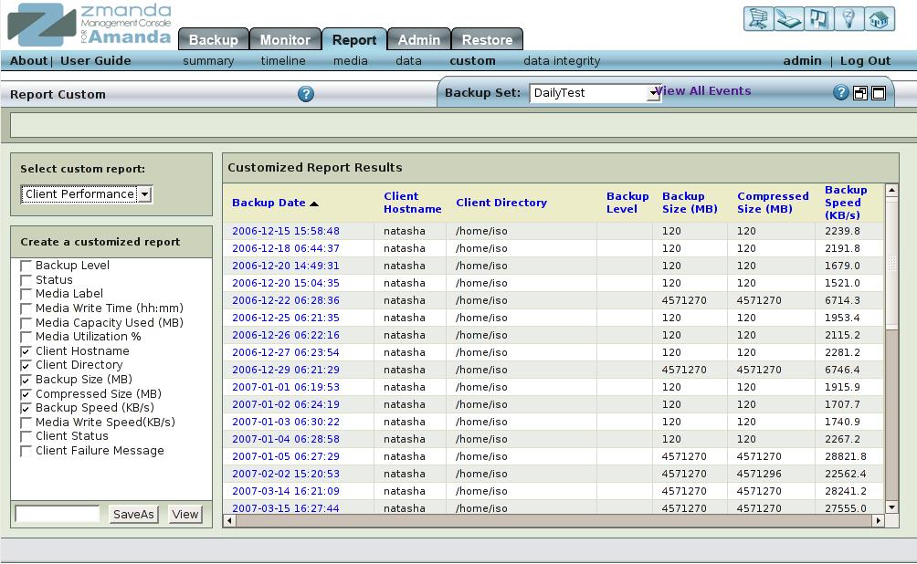 Fig.  2  Report Custom Page showing Client performance report