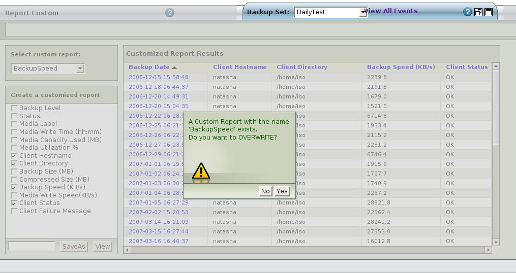 Fig. 3 Confirmation message when a custom report 